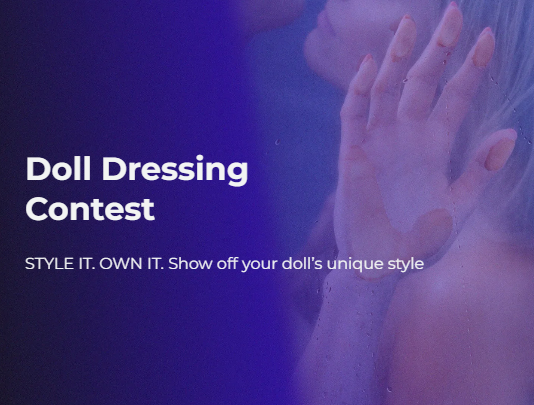Promotional image for a Doll Dressing Contest featuring text that encourages participants to showcase their doll's unique style.